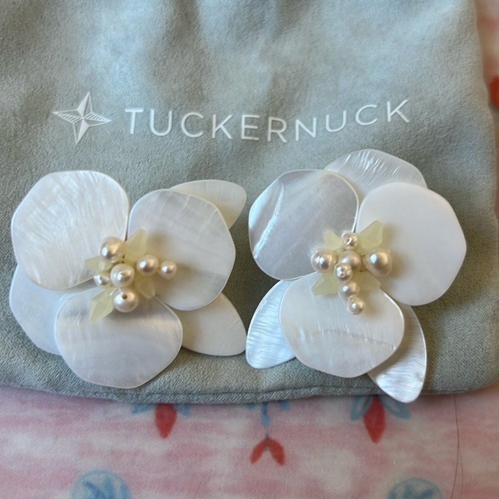 Tuckernuck White Pearl Flower Earrings